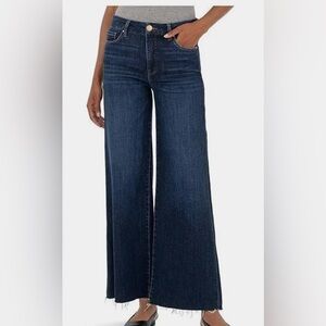 Kut From The Kloth Wide Leg Jeans Womens 12  High Rise Raw Hem NWOT Dark Wash